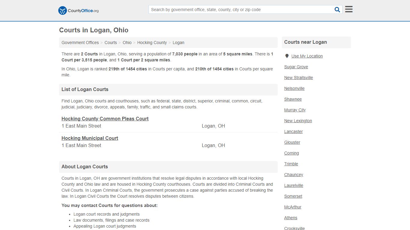 Courts - Logan, OH (Court Records & Calendars) - County Office