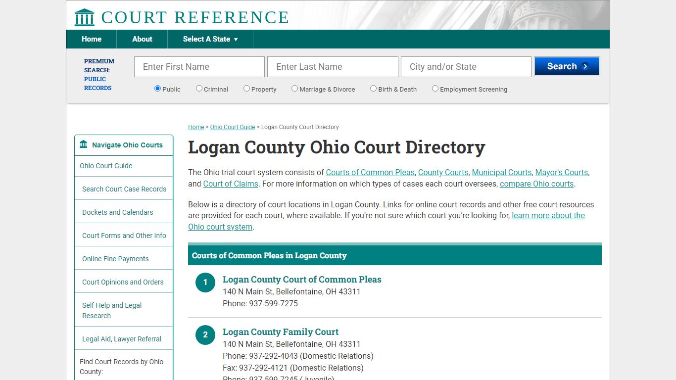 Logan County Ohio Court Directory | CourtReference.com